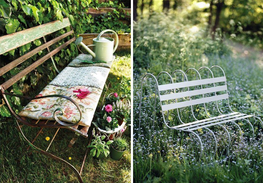 Kovové záhradné lavice na mieru: kresby a fotografické návrhy
